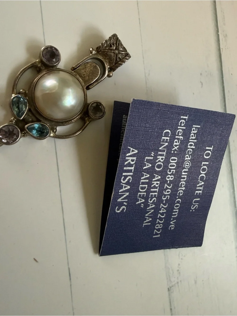 925 Sterling Silver Pearl Pendant with Blue and Purple Topaz Stones